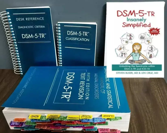 DSM 5 TR + Index tab, Desk Reference Spiral, Classification & DSM SIMPLIFIED Combo - 978-0890425763, 978-0890425800, 978-0890425831, 978-1685030476