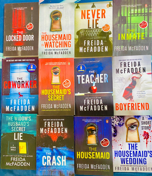 Freida McFadden Thriller Series 12 Books Collection Set (The Housemaid, The Housemaid's Secret, Housemaid Is Watching, The Never Lie, Coworker, Locked Door, Teacher, Inmate, The Crash and Boyfriend) Paperback – May 19, 2025