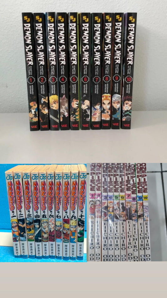 Demon slayer 1-10 || Naruto 1-10 || One Piece 1-10 Comic Book Full/Loose Set 🎁 Bonus: Free Manga-Themed Wall Poster